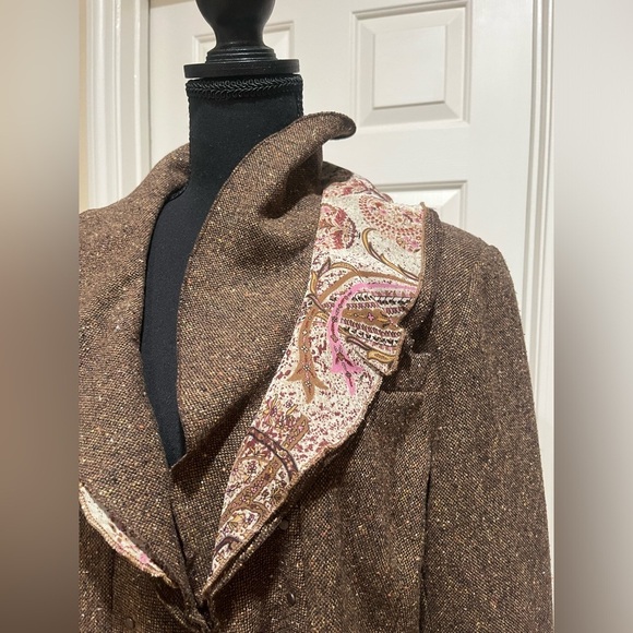 COLDWATER CREEK BROWN TWEED RUFFLED COLLAR PEPLUM,OFFICE SIREN JACKET SIZE 16. - Picture 7 of 12